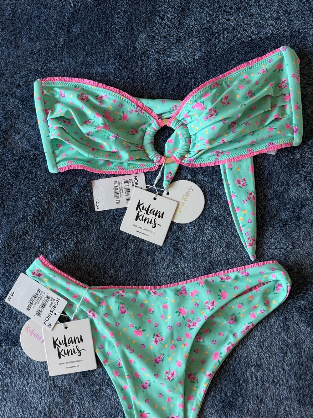 NWT Kulani Kinis Decorative Strapless Bandeau Bikini Top & Decorative Bottoms👙🎀🩵